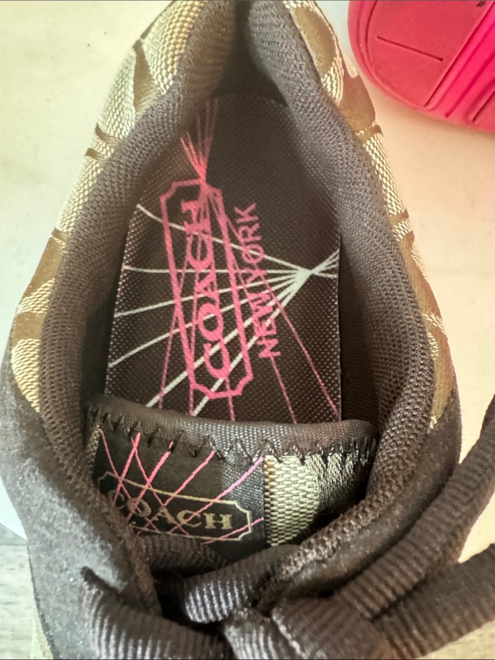 Coach Brown Signature Canvas Sneakers with Hot Pink Sole - Picture 8 of 10